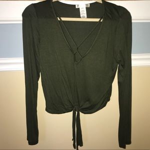 Army Green Long Sleeve Crop Top, Never Worn!